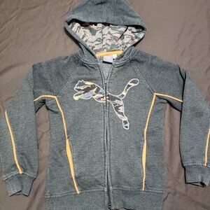 Puma Hoodie Camouflage Logo Athletic Wear Orange Accents Pockets Size 5 Zip Up